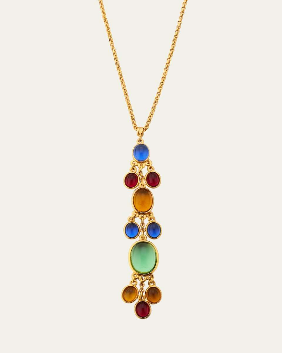 Gold Plated Chain Necklace with Multicolor Glass Stones, 28"L